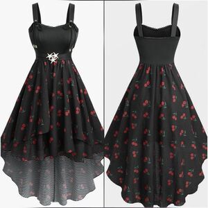 ☔️🩵⏭️NWT Black Cherry Print Hi-Low Sleeveless Dress Small